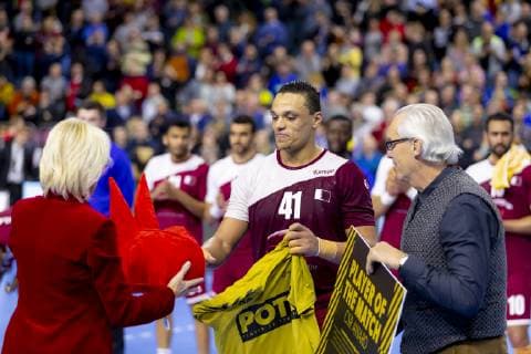 Youssef Ali No 41 Qatar elected Player of the Match PotM Russia vs. Qatar Presidents Cup Final Handball IHF Handball World Championship 20 01 19 Cologne North Rhine-Westphalia Germany Lanxess Arena Copyright: xAgentur54Gradx xFelixxKoenigx