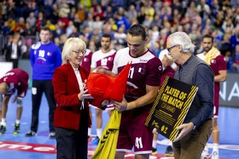 Youssef Ali No 41 Qatar elected Player of the Match PotM Russia vs. Qatar Presidents Cup Final Handball IHF Handball World Championship 20 01 19 Cologne North Rhine-Westphalia Germany Lanxess Arena Copyright: xAgentur54Gradx xFelixxKoenigx