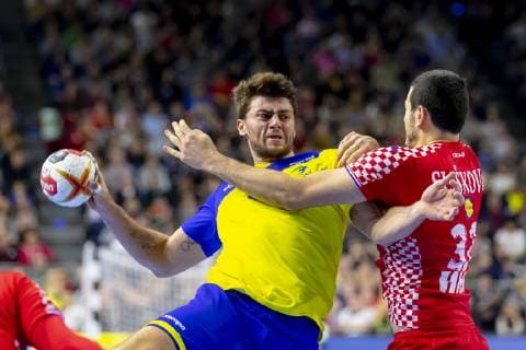 Haniel Langaro No 37 Brazil vs. Ivan Sliskovic No 32 Croatia Brazil vs Croatia Main Round Handball IHF Handball World Championship 20 01 19 Cologne North Rhine-Westphalia Germany Lanxess Arena Copyright: xAgentur54Gradx xFelixxKoenigx