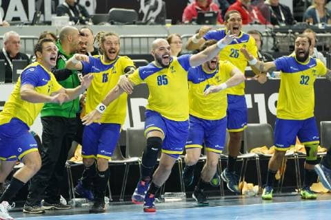 GER IHF WM 2019 Brazil BRA vs Croatia CRO 20 01 2019 Lanxess Arena Cologne GER IHF WM 2019 Brazil BRA vs Croatia CRO in picture picture shows the Brazilians are happy about the extraordinary victory Gustavo Rodrigues BRA 95 Fabio Chiuffa BRA 19 Raul Nantes BRA 49 Vinicius Teixeira BRA 25 Cleryston Novais BRA 32 nordphotox xMeuter nph00351