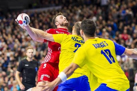 Cologne Germany 20 January 2019 World Cup 2019 Men Main Round Brazil vs Croatia Domagoj Duvnjak Croatia THW Kiel Henrique Teixeira Brazil Cologne Lanxess Arena Nordrhein Westfalen Germany