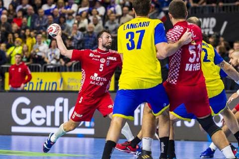 Cologne Germany 20 January 2019 World Cup 2019 Men Main Round Brazil vs. Croatia Domagoj Duvnjak Croatia THW Kiel Haniel Langaro Brazil Marin Sipic Croatia Cologne Lanxess Arena Nordrhein Westfalen Germany