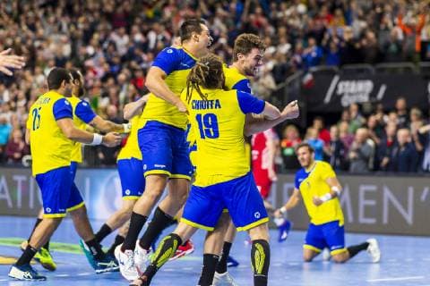 Cologne Germany 20 January 2019 World Cup 2019 Men Main Round Brazil vs Croatia Team of Brazil Final Cheers Final Cheers Emotion Joy Cologne Lanxess Arena Nordrhein Westfalen Germany
