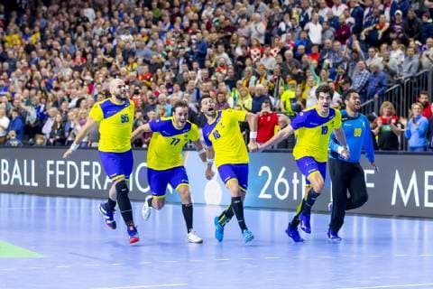 Gustavo Rodrigues Nr 95 Brazil Rudolph Hachbarth Nr 77 Brazil Felipe Borges Nr 18 Brazil Jose Toledo Nr 10 Brazil and Cesar Augusto Almeida Nr 89 Brazil are happy about the victory Brazil vs. Croatia Main Round Handball IHF Handball World Championship 20 01 19 Cologne Nordrhein Westfalen Germany Lanxess Arena Copyright: xAgentur54Gradx xFelixxKoenigx