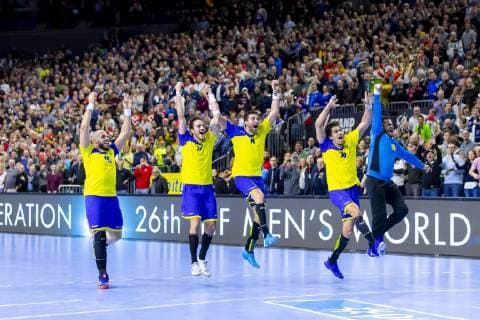 Gustavo Rodrigues Nr 95 Brazil Rudolph Hachbarth Nr 77 Brazil Felipe Borges Nr 18 Brazil Jose Toledo Nr 10 Brazil and Cesar Augusto Almeida Nr 89 Brazil are happy about the victory Brazil vs. Croatia Main Round Handball IHF Handball World Championship 20 01 19 Cologne Nordrhein Westfalen Germany Lanxess Arena Copyright: xAgentur54Gradx xFelixxKoenigx
