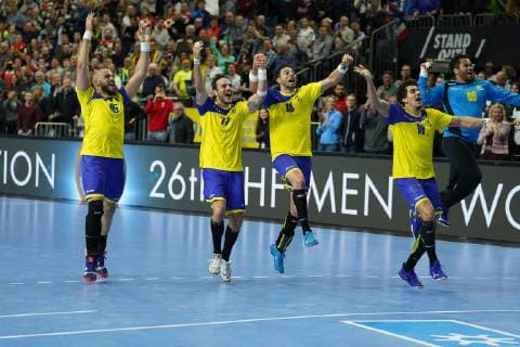 GER IHF WM 2019 Brazil BRA vs Croatia CRO 20 01 2019 Lanxess Arena Cologne GER IHF WM 2019 Brazil BRA vs Croatia CRO in picture picture shows the Brazilians are happy about the extraordinary victory Gustavo Rodrigues BRA 95 Rudolph Hackbarth BRA 77 Felipe Borges BRA 18 Jose Toledo BRA 10 nordphotox xMeuter nph00351
