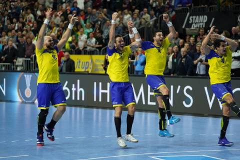 GER IHF WM 2019 Brazil BRA vs Croatia CRO 20 01 2019 Lanxess Arena Cologne GER IHF WM 2019 Brazil BRA vs Croatia CRO in picture picture shows the Brazilians are happy about the extraordinary victory Gustavo Rodrigues BRA 95 Rudolph Hackbarth BRA 77 Felipe Borges BRA 18 Jose Toledo BRA 10 nordphotox xMeuter nph00351