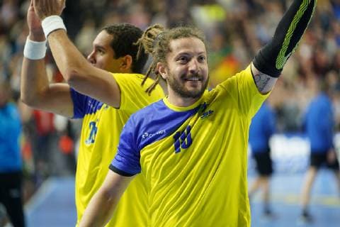 GER IHF WM 2019 Brazil BRA vs Croatia CRO 20 01 2019 Lanxess Arena Cologne GER IHF WM 2019 Brazil BRA vs Croatia CRO in picture picture shows the Brazilians are happy about the extraordinary victory Fabio Chiuffa BRA 19 nordphotox xMeuter nph00351