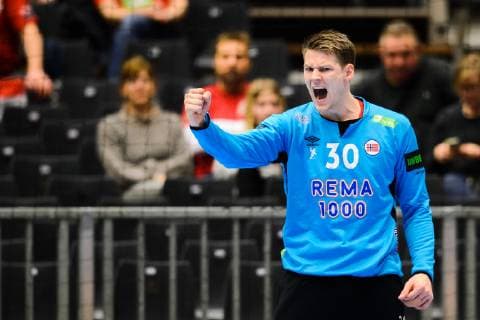190120 Goalkeeper Torbj¿rn Bergerud of Norway celebrates during the IHF World Handball Championship match between Norway and Egypt on January 20 2019 in Herning Photo Petter Arvidson BILDBYR u0081N kod PA 92208,  Copyright: PETTERxARVIDSON BB190120PA079