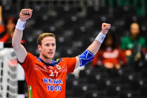 190120 Magnus Gullerud of Norway celebrates during the IHF World Handball Championship match between Norway and Egypt on January 20 2019 in Herning Photo Petter Arvidson BILDBYR u0081N kod PA 92208,  Copyright: PETTERxARVIDSON BB190120PA084