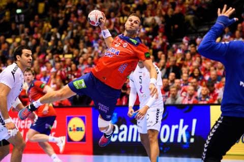 190120 Bjarte Myrhol of Norway during the IHF World Handball Championship match between Norway and Egypt on January 20 2019 in Herning Photo Petter Arvidson BILDBYRAN kod PA 92208,  Copyright: PETTERxARVIDSON BB190120PA104