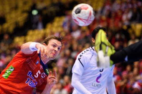 190120 Sander Sagosen of Norway during the IHF World Handball Championship match between Norway and Egypt on January 20 2019 in Herning Photo Petter Arvidson BILDBYRAN kod PA 92208,  Copyright: PETTERxARVIDSON BB190120PA105