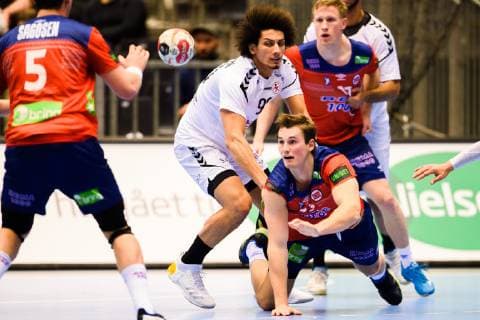 190120 Magnus Abelvik R¿d of Norway and Ali Zeinelabedin of Egypt during the IHF World Handball Championship match between Norway and Egypt on January 20 2019 in Herning Photo Petter Arvidson BILDBYR u0081N kod PA 92208,  Copyright: PETTERxARVIDSON BB190120PA114