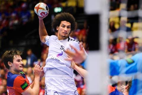 190120 Magnus Abelvik R¿d of Norway and Ali Zeinelabedin of Egypt during the IHF World Handball Championship match between Norway and Egypt on January 20 2019 in Herning Photo Petter Arvidson BILDBYR u0081N kod PA 92208,  Copyright: PETTERxARVIDSON BB190120PA122
