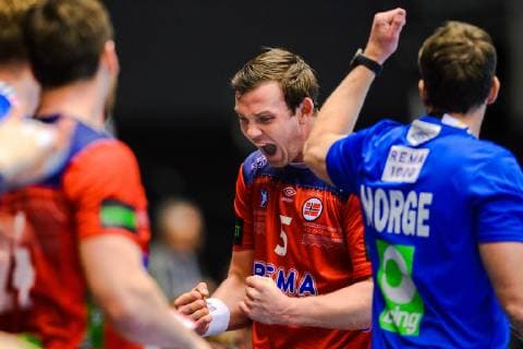 190120 Sander Sagosen of Norway celebrates during the IHF World Handball Championship match between Norway and Egypt on January 20 2019 in Herning Photo Petter Arvidson BILDBYR u0081N kod PA 92208,  Copyright: PETTERxARVIDSON BB190120PA133