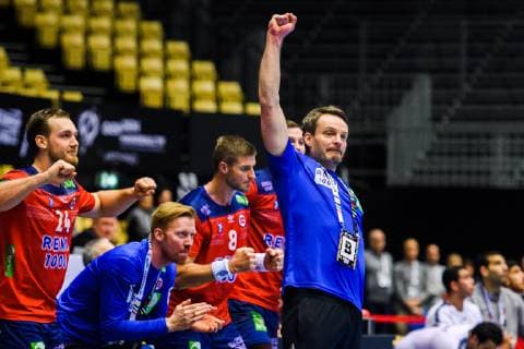 190120 Christian Berge head coach of Norway celebrates after the IHF World Handball Championship match between Norway and Egypt on January 20 2019 in Herning Photo Petter Arvidson BILDBYR u0081N kod PA 92208,  Copyright: PETTERxARVIDSON BB190120PA137