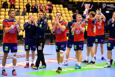 190120 The players of Norway celebrates after the IHF World Handball Championship match between Norway and Egypt on January 20 2019 in Herning Photo Petter Arvidson BILDBYRAN kod PA 92208,  Copyright: PETTERxARVIDSON BB190120PA141
