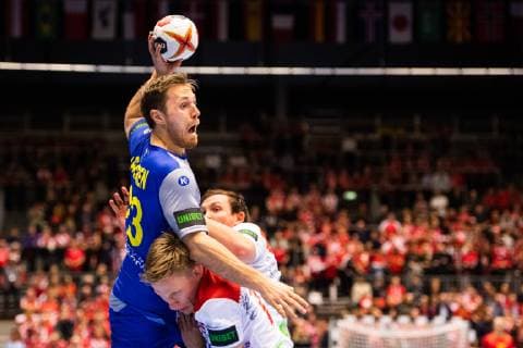 190121 Albin Lagergren of Sweden in action during the IHF World Handball Championship match between Sweden and Norway on January 21 2019 in Herning Photo Petter Arvidson BILDBYRAN kod PA 92209,  Copyright: PETTERxARVIDSON BB190121PA015