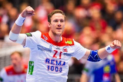 190121 Magnus Gullerud of Norway celebrates during the IHF World Handball Championship match between Sweden and Norway on January 21 2019 in Herning Photo Petter Arvidson BILDBYRAN kod PA 92209,  Copyright: PETTERxARVIDSON BB190121PA023