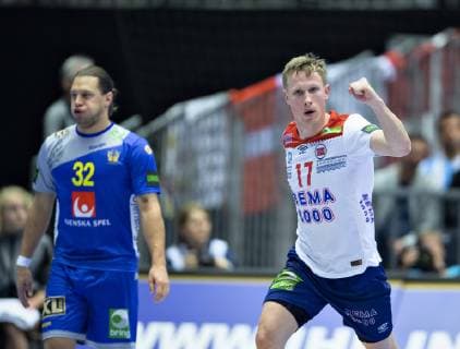 Magnus Joendal of Norway jubilates during the men s IHF Handball World Championship Main Round Group 2 match between Sweden and Norway in Herning Denmark Monday Jan 21 2019 Herning Jylland Denmark,  Copyright: HenningxBagger HenningxBaggerx COP103 spdk20190121-184950-L
