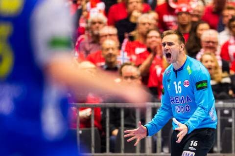 190121 Goalkeeper Espen Christensen of Norway celebrates during the IHF World Handball Championship match between Sweden and Norway on January 21 2019 in Herning Photo Petter Arvidson BILDBYRAN kod PA 92209,  Copyright: PETTERxARVIDSON BB190121PA057
