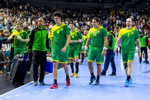 Thiagus Petrus Santos Nr 14 Brazil Felipe Borges Nr 18 Brazil Vinicius Teixeira Nr 25 Brazil and Henrique Teixeira Nr 2 Brazil after the defeat Spain vs. Brazil Main Round Handball IHF Handball World Championship 21 01 19 Cologne North Rhine-Westphalia Germany Lanxess Arena Copyright: xAgentur54Gradx xFelixxKoenigx