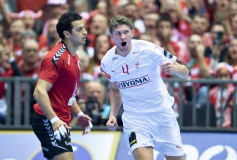 Magnus Landin of Denmark jubilates during the men s IHF Handball World Championship Main Round Group 2 match between Egypt and Denmark in Herning Denmark Monday Jan 21 2019 Herning Jylland Denmark,  Copyright: HenningxBagger HenningxBaggerx COP105 spdk20190121-211619-L