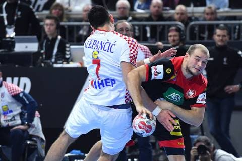 Handball WM main round Croatia Germany 21 01 2019 in the Lanxess Arena in Cologne Luka Stepancic Croatia left Paul Drux Germany right xRx