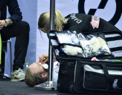 Henrik Moellgaard of Denmark have received a blow to the head during the men s IHF Handball World Championship Main Round Group 2 match between Egypt and Denmark in Herning Denmark Monday Jan 21 2019 Herning Jylland Denmark,  Copyright: HenningxBagger HenningxBaggerx COP105 spdk20190121-212338-L