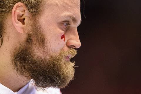 190121 Henrik Mollgaard of Denmark with a injury during the IHF World Handball Championship match between Egypt and Denmark on January 21 2019 in Herning Photo Petter Arvidson BILDBYRAN kod PA 92210,  Copyright: PETTERxARVIDSON BB190121PA135