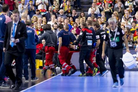 Martin Strobel No 19 Germany is injured from the field Croatia vs Germany Main Round Handball IHF Handball World Championship 21 01 19 Cologne North Rhine-Westphalia Germany Lanxess Arena Copyright: xAgentur54Gradx xFelixxKoenigx