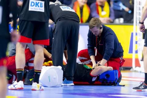 Martin Strobel No 19 Germany is injured from the field Croatia vs Germany Main Round Handball IHF Handball World Championship 21 01 19 Cologne North Rhine-Westphalia Germany Lanxess Arena Copyright: xAgentur54Gradx xFelixxKoenigx