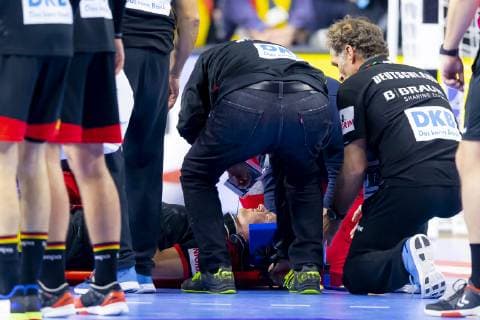 Martin Strobel No 19 Germany is injured from the field Croatia vs Germany Main Round Handball IHF Handball World Championship 21 01 19 Cologne North Rhine-Westphalia Germany Lanxess Arena Copyright: xAgentur54Gradx xFelixxKoenigx