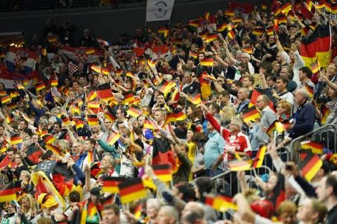 GER IHF WM 2019 Croatia CRO vs Germany GER 21 01 2019 Lanxess Arena Cologne GER IHF WM 2019 Croatia CRO vs Germany GER in picture picture shows fans friendly atmosphere colourful national colour make-up emotions germany nordphotox xMeuter nph00351