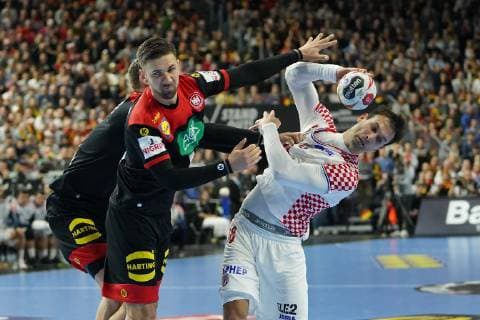 GER IHF WM 2019 Croatia CRO vs Germany GER 21 01 2019 Lanxess Arena Cologne GER IHF WM 2019 Croatia CRO vs Germany GER in picture picture shows Igor ‡ CRO 18 in duel against Fabian Wiede GER 1 nordphotox xMeuter nph00351