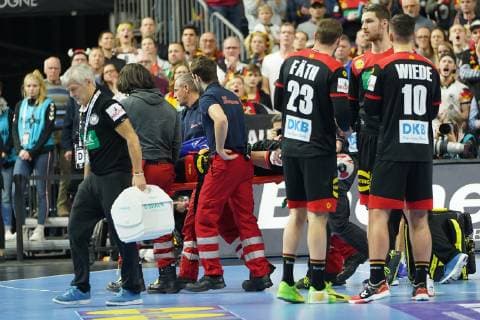 GER IHF WM 2019 Croatia CRO vs. Germany GER 21 01 2019 Lanxess Arena Cologne GER IHF WM 2019 Croatia CRO vs. Germany GER in picture picture shows Martin Strobel GER 19 injured himself severely treated nordphotox xMeuter nph00351