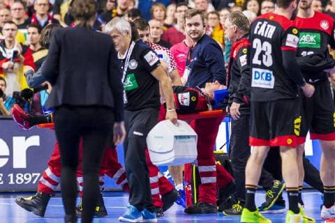 Cologne Germany 21 January 2019 WM 2019 Men Main Round Croatia vs Germany Martin Strobel Germany HBW Balingen Injured Injured Pain Cologne Lanxess Arena Nordrhein Westfalen Germany