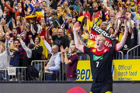 Cologne Germany 21 January 2019 World Cup 2019 Men Main Round Croatia vs. Germany Patrick Wiencek Germany THW Kiel Jubel Freude Emotion Torjubel Torschuetze Torschütze Köln Lanxess Arena Nordrhein Westfalen Germany