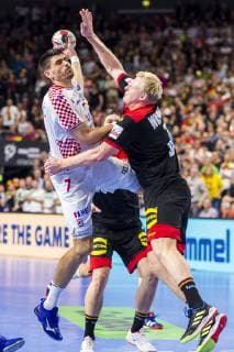 Cologne Germany 21 January 2019 World Cup 2019 Men Main Round Croatia vs Germany v li Luka Stepancic Croatia Patrick Wiencek Germany THW Kiel Cologne Lanxess Arena Nordrhein Westfalen Germany