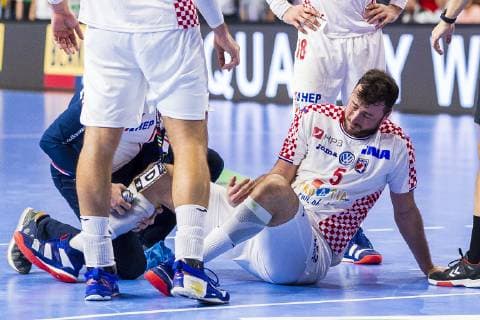 Cologne Germany 21 January 2019 WM 2019 men main round Croatia vs Germany Domagoj Duvnjak Croatia THW Kiel injured injury pain Cologne Lanxess Arena Nordrhein Westfalen Germany