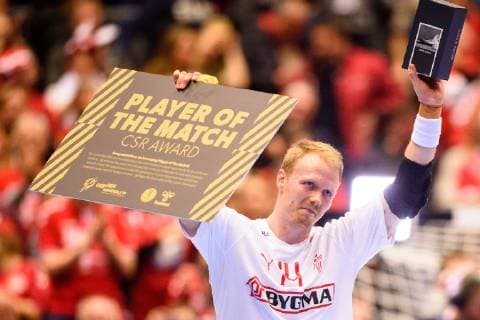 190121 Anders Zachariassen of Denmark celebrates after the IHF World Handball Championship match between Egypt and Denmark on January 21 2019 in Herning Photo Petter Arvidson BILDBYRAN kod PA 92210,  Copyright: PETTERxARVIDSON BB190121PA148