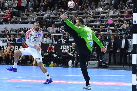 Handball WM main round Croatia Germany 21 01 2019 in the Lanxess Arena in Cologne Zeljko Musa Croatia left Andreas Wolff Germany right xRx