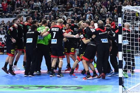 Handball World Cup Main Round Croatia Germany on 21 01 2019 in the Lanxess Arena in Cologne Final cheers German players celebrate their entry into the semi-finals xRx