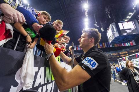 Cologne Germany 21 January 2019 World Cup 2019 Men Main Round Croatia vs Germany Coach Christian Prokop Germany signs autographs Cologne Lanxess Arena North Rhine-Westphalia Germany
