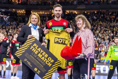 Cologne Germany 21 January 2019 World Cup 2019 Men Main Round Croatia vs. Germany Player of the Match Fabian Wiede Germany Fuechse Berlin Cologne Lanxess Arena Nordrhein Westfalen Germany
