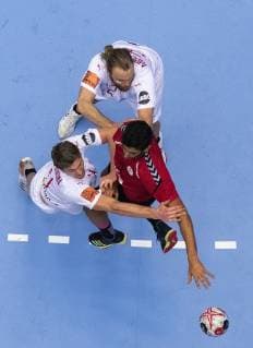 January 21, 2019 - Herning, Denmark - Henrik Moelgaard (21), Denmark, Magnus Landin (4), Denmark, Yahia Omar, Egypt in action during the group C handball match between Egypt and Denmark in Jyske Bank Boxen in Herning during the 2019 IHF Handball World Championship WM Weltmeisterschaft in Germany Denmark. Handball 2019: Egypt-Denmark - ZUMAm173 20190121_zsp_m173_011 Copyright: xLarsxMoellerx