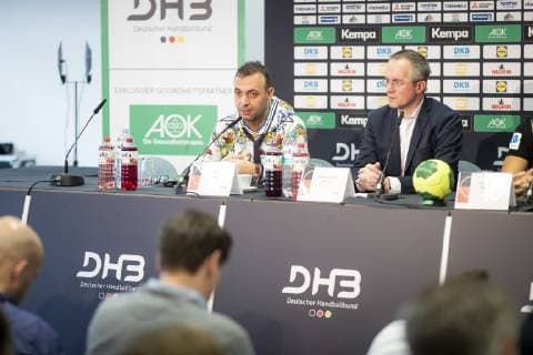 DHB Vice President Bob Hanning and Press Officer Tim Oliver Kalle DHB Main Round Press Conference Handball IHF Handball World Championship 22 01 19 Cologne Nordrhein Westfalen Germany Lanxess Arena Copyright: xAgentur54Gradx xFelixxKoenigx