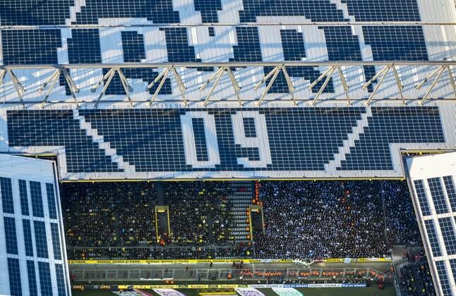 in the north curve the BVB fans were separated from the Schalke fans with empty seats Revier Derby in the Signal Iduna Park Borussia Dortmund against FC Schalke 04 ended 3 0 in the Westfalenstadion Dortmund Ruhrgebiet Nordrhein Westfalen Germany ACHTUNGxMINDESTHONORARx60xEURO
