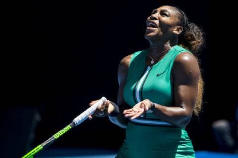 MELBOURNE, AUSTRALIA - JANUARY 23 : Serena Williams of ÊUnited States shows her frustration during the quarterfinals on day 10 of the Australian Open on January 23 2019, at Melbourne Park in Melbourne, Australia.(Photo by Jason Heidrich Icon Sportswire) TENNIS: JAN 23 Australian Open Icon19012311010 EDITORIAL USE ONLY