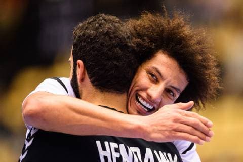 190123 Ali Zeinelabedin of Egypt celebrates during the IHF World Handball Championship match between Tunisia and Egypt on January 23 2019 in Herning Photo Petter Arvidson BILDBYRAN kod PA 92211,  Copyright: PETTERxARVIDSON BB190123PA004
